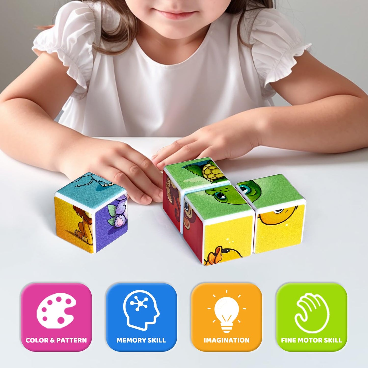 Magnetic Building Blocks & Magnetic Puzzle Toys for Toddlers, Large Building Blocks Cubes 1.65 Inches, Sensory & Montessori Toys for Boys & Girls 1 2 3 Years Old(28pcs)