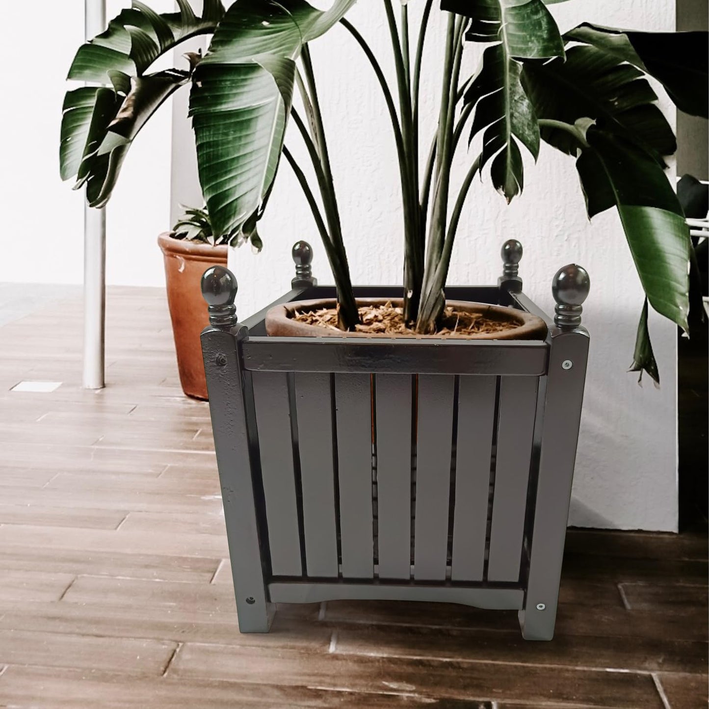 Wood Outdoor Square Wooden Flower and Herb Pot for Garden, Porch and Patio - Outside Plant and Vegetable Container Planter Black