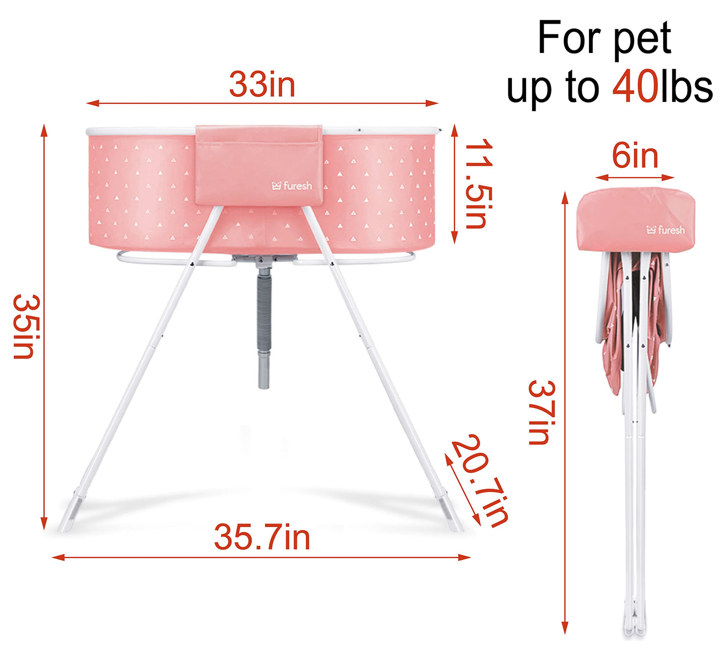 Furesh Little Dipper Dog Bath Tub and Wash Station for Bathing Shower and Grooming, Elevated Foldable and Portable, Indoor and Outdoor, for Small and Medium Size Dogs, Cats and Other Pet (Pink)