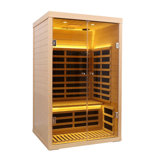 SALUSHEAT 2 Person Infrared Sauna, Low EMF Far Infrared Sauna Hemlock Wooden Sauna for Home, 1780W Indoor Sauna with App & LCD Panel Control, Tempered Glass Doors