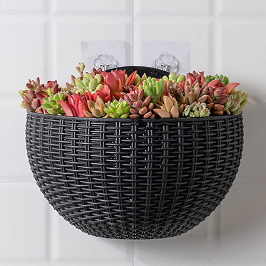 Hanging Planter Pot, Wall and Railing Hanging Planters with S Hooks, Half Round Imitation Rattan European Style Wall Flowerpot Rustic Decorative Flower Basket for Home Balcony(#2pcs 26 * 20.5cm Grey)