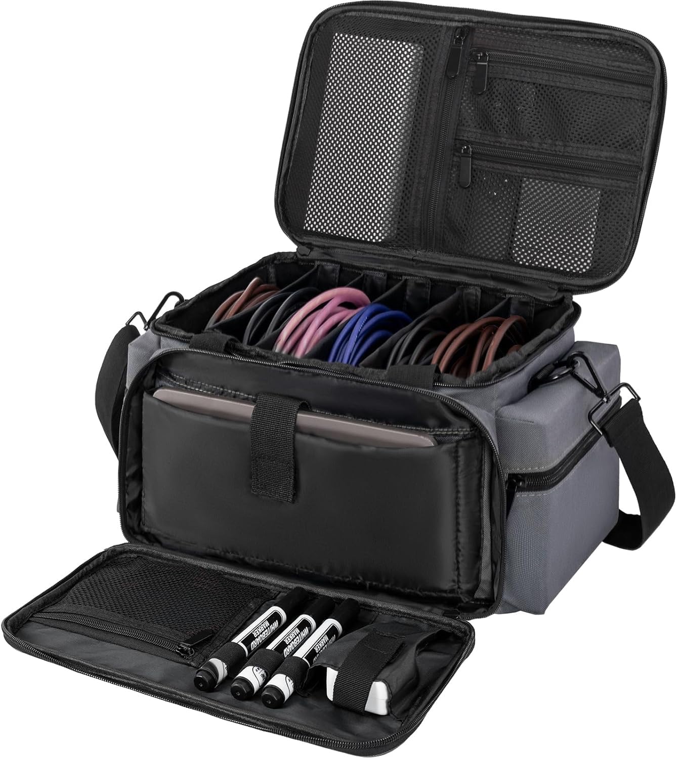 AKOZLIN Cable File Bag DJ Gig Bag Cord Organizer Case with Detachable Dividers for Laptop,DJ Gear, Sound Instrument and Music Equipment Accessories 13"×8.3"×8.3" Grey