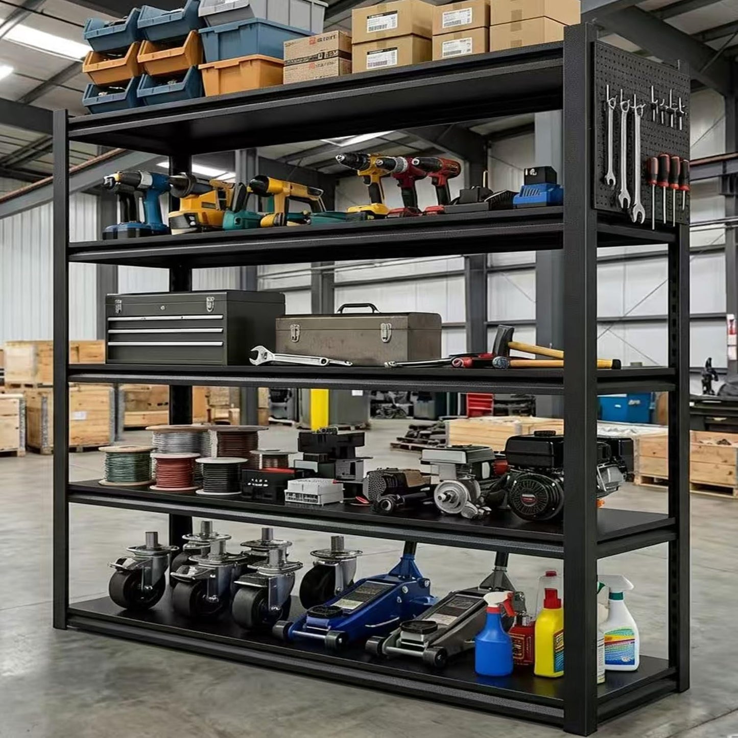 Storage Shelves with Pegboard,72“*48" Wide 24”Heavy Duty Garage Shelving Units and Storage,Metal Shelving Adjustable Shelves,Garage Storage Rack,Industrial Utility Organization For Kitchen,Pantry