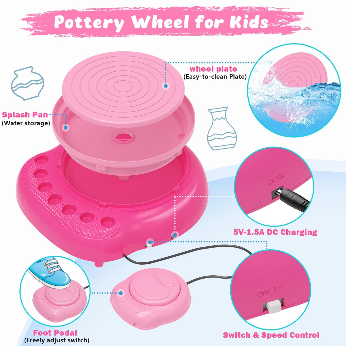 TingingYuli Pottery Wheel for Kids with Clay Kit - Arts and Crafts for Kids Ages 6-8 8-12, Complete Pottery Kit with Air Dry Clay and Painting Tools, Easter Christmas Birthday Gift for Boys Girls