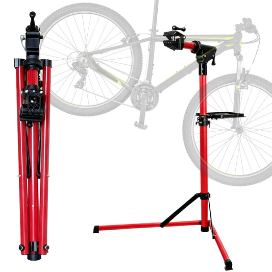 Heavy Duty E Bike Repair Stand (Max 110 lbs), Foldable Bicycle Maintenance Rack, Portable Bicycle Stand Maintenance Workstand Aluminum Made For Electric Bikes, Mountain Bike and Road Bike (Red)