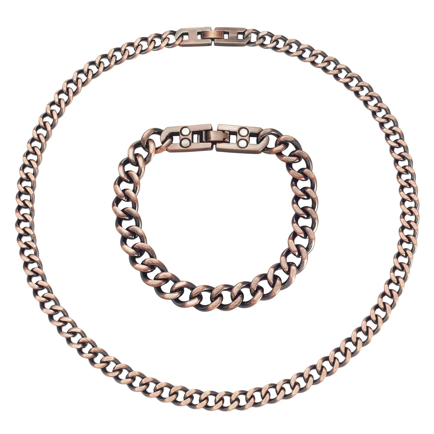 MagSølv Pure Copper Bracelet Necklace for Women Men, Copper Chain Recklace Set, Adjustable Jewelry Gifts（19.7inch）