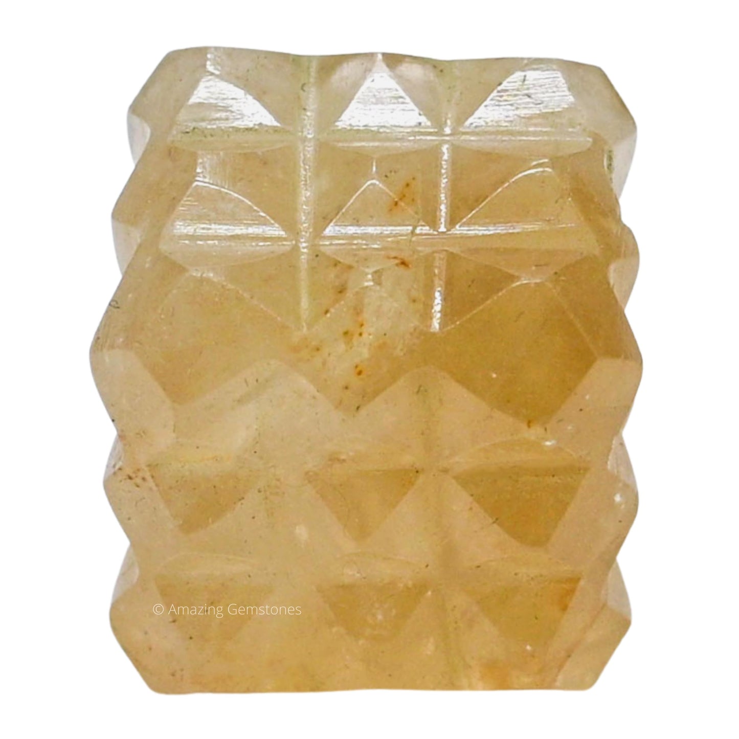 Amazing Gemstone Citrine Crystal Cube with 54 Pyramid - 1" Mini Lemurian Pyramid Cube Figurine of Natural Stone Pyramid for Meditation, Reiki, Chakra Balancing Vastu Pooja and Crystal Grids