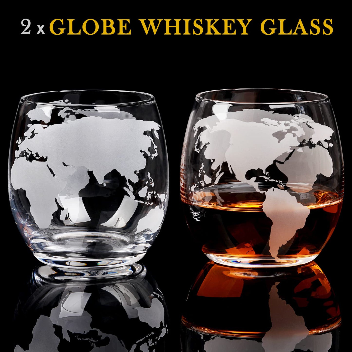 PONPUR Gifts for Men Dad Valentines Day, Whiskey Decanter Globe Set with 2 Ball Stones & 2 Glasses, Anniversary Birthday Gifts for Him Husband Boyfriend Brother, Cool Stuff Gift for Bourbon Scotch