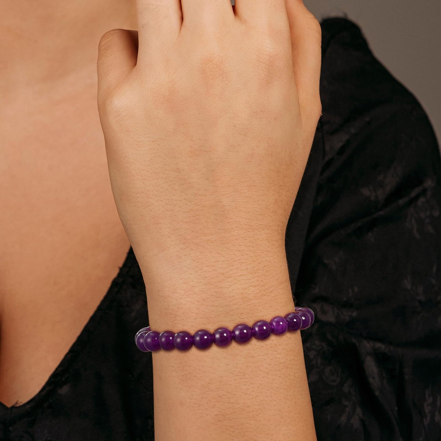Gnamy Amethyst Beaded Bracelet for Women, Natural Purple Crystal Bracelet Healing Anxiety Protection Birthday Valentines Christmas Jewelry Gifts for Daughter Her Mom Girlfriend Best Friend Bestie