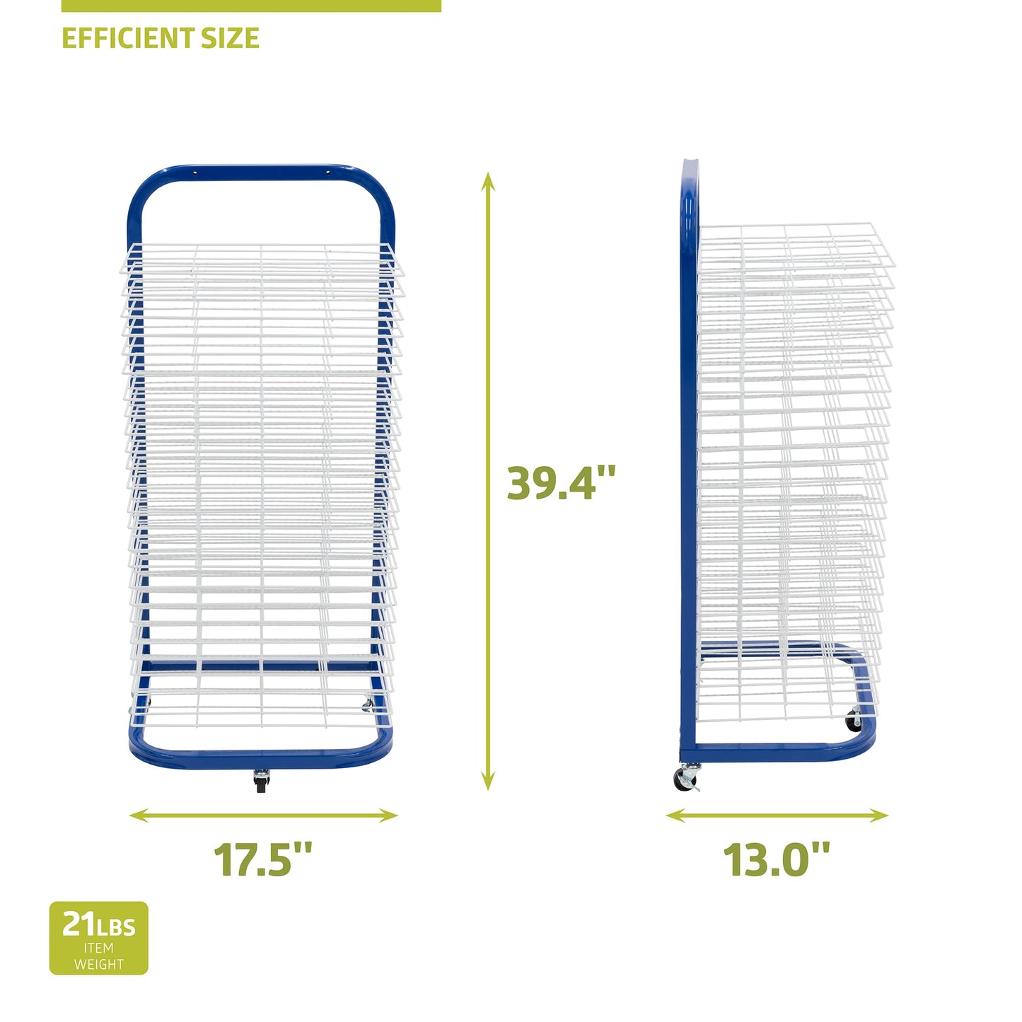Pearington 25-Shelf Mobile/Wall Mountable Art Drying Rack for Art Studios & Classrooms, 13" D x 17.5" W x 39.4" H, Blue/White, 2-Pack