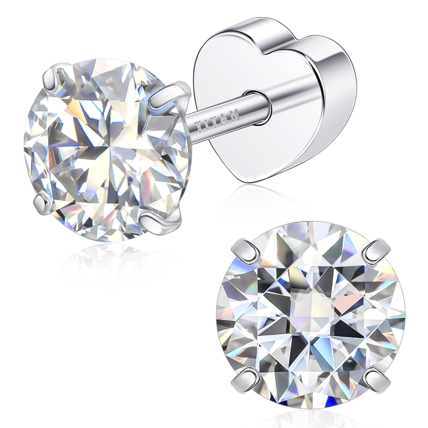 Limerencia Moissanite Stud Earrings for Women Men, F136 Hypoallergenic Titanium Earrings for Sensitive Ears, 18K White Gold Plated Heart Flat Back, D Color VVS1 Clarity, GRA Certificate