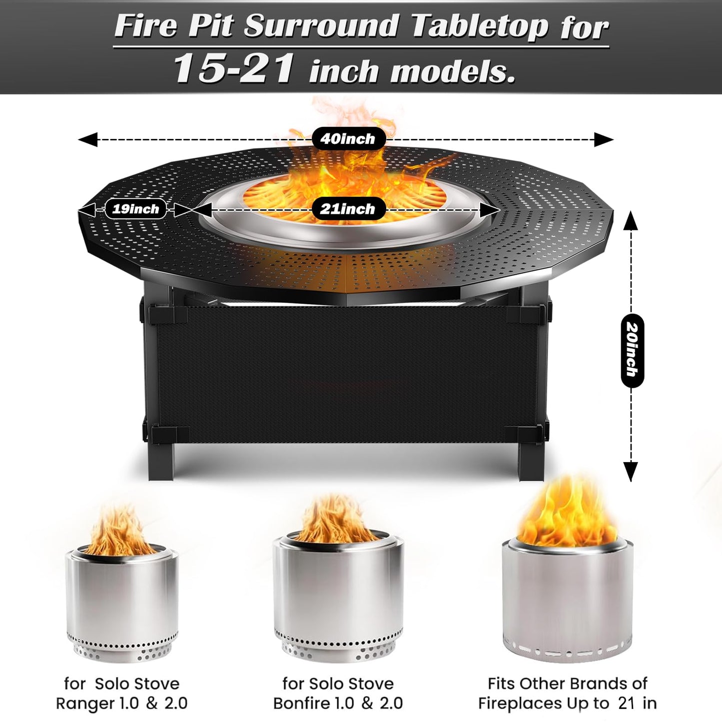 Wanchao 40 in Fire Pit Surround Tabletop for Solo Stove Bonfire and Ranger Wood Burning, Powder-Coated Steel Tabletop for Solo Stove Bonfire Accessories, 24 in Inner, Fits Most Wood Burning Fire Pit.