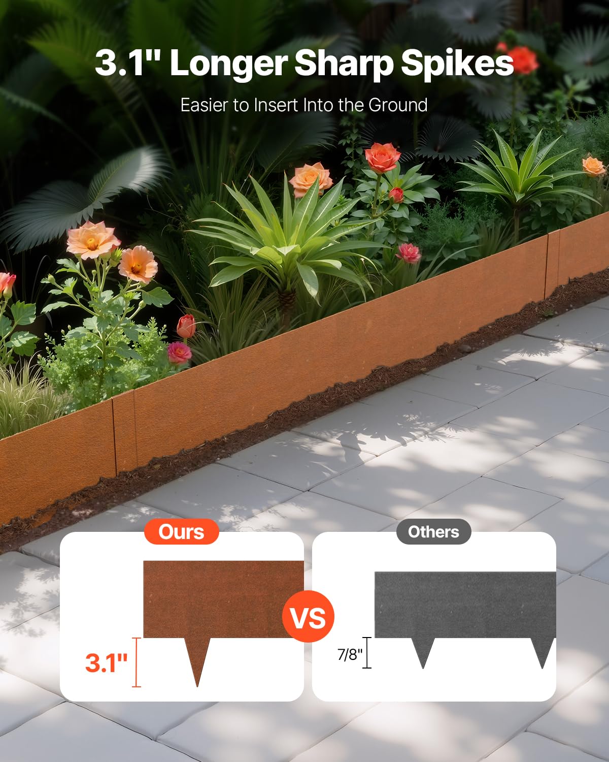 VEVOR Steel Landscape Edging, 6 Packs 40 x 8 in Weather-Resistant & Pre-Rust Metal Landscape Edging, Bendable Garden Edging Border, Shark Spike, Lawn Edging for Flower Bed Yard Pathway Divider