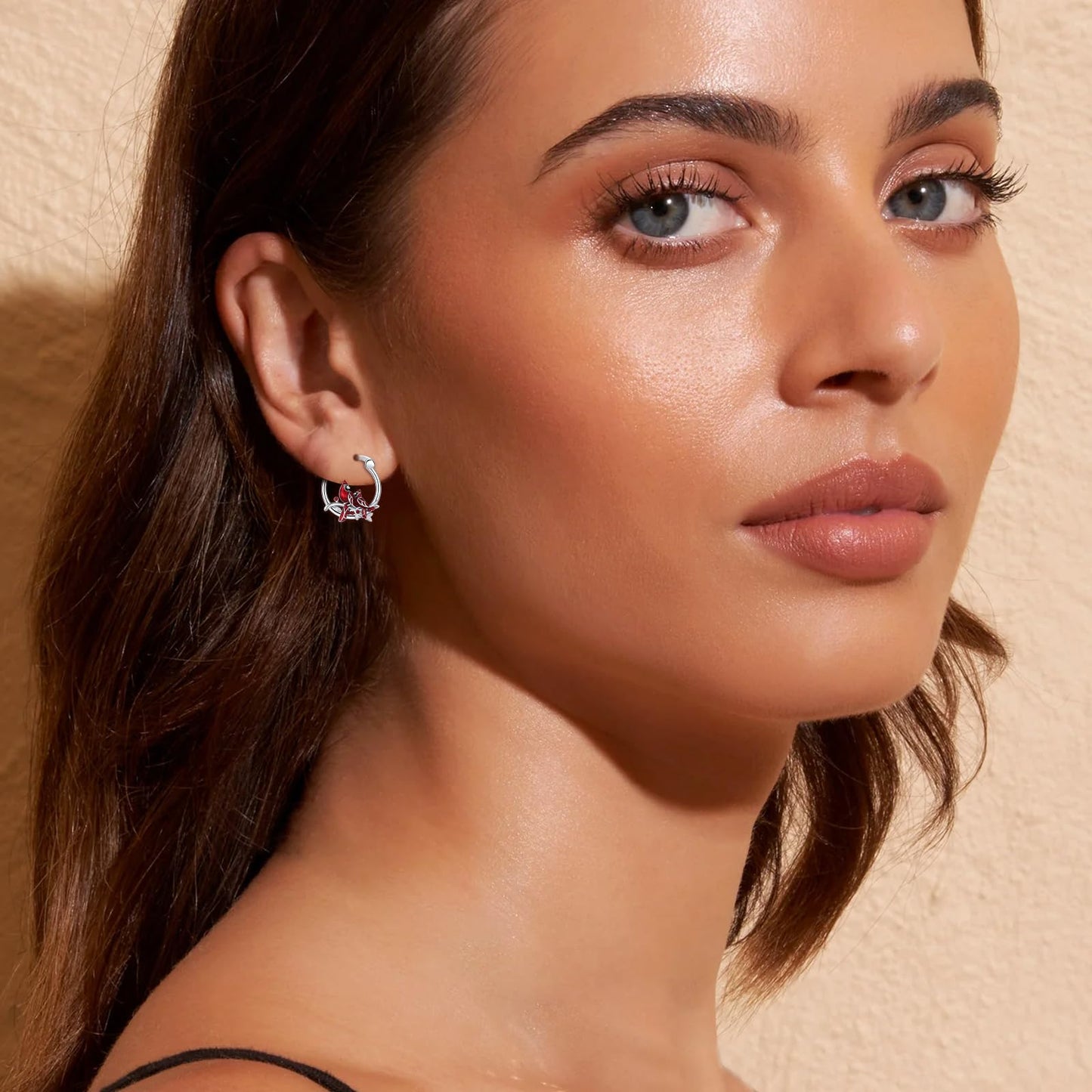 JUSTKIDSTOY Cardinal Earrings 925 Sterling Silver 2 Red Bird Hoop Earrings Jewelry Cardinal Gifts for Women Mother Grandma