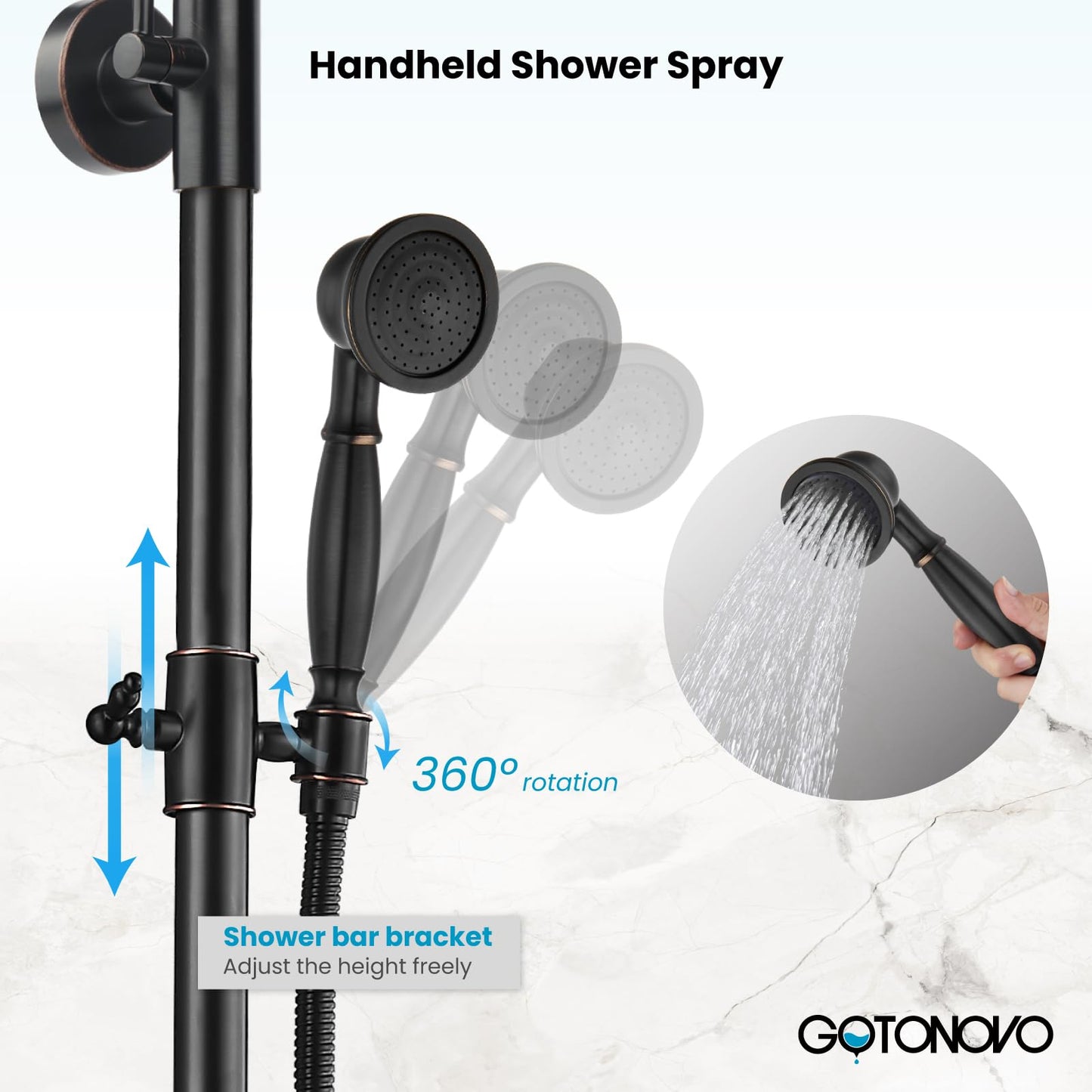 gotonovo Exposed Bathroom Shower Faucet Set Shower Fixture 8 Inch Rainfall Shower Head Handheld Shower Cross Handle Wall Mount 2 Functions Oil Rubbed Bronze