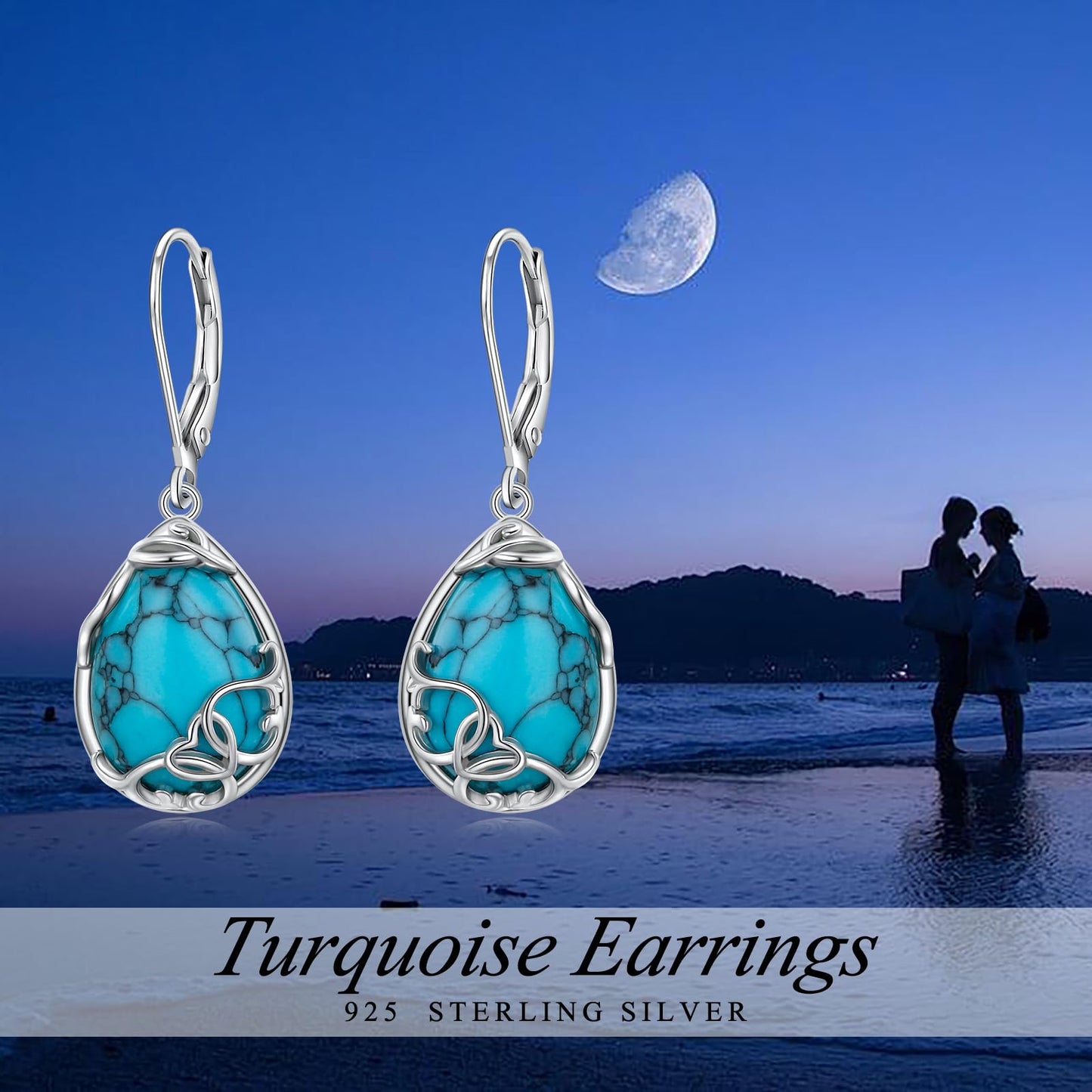 SHAOAN 925 Sterling Silver Heart Turquoise Dangle Earrings for Women Teardrop Earring Jewelry Gifts for Christmas Anniversary Birthday Valentine's Day