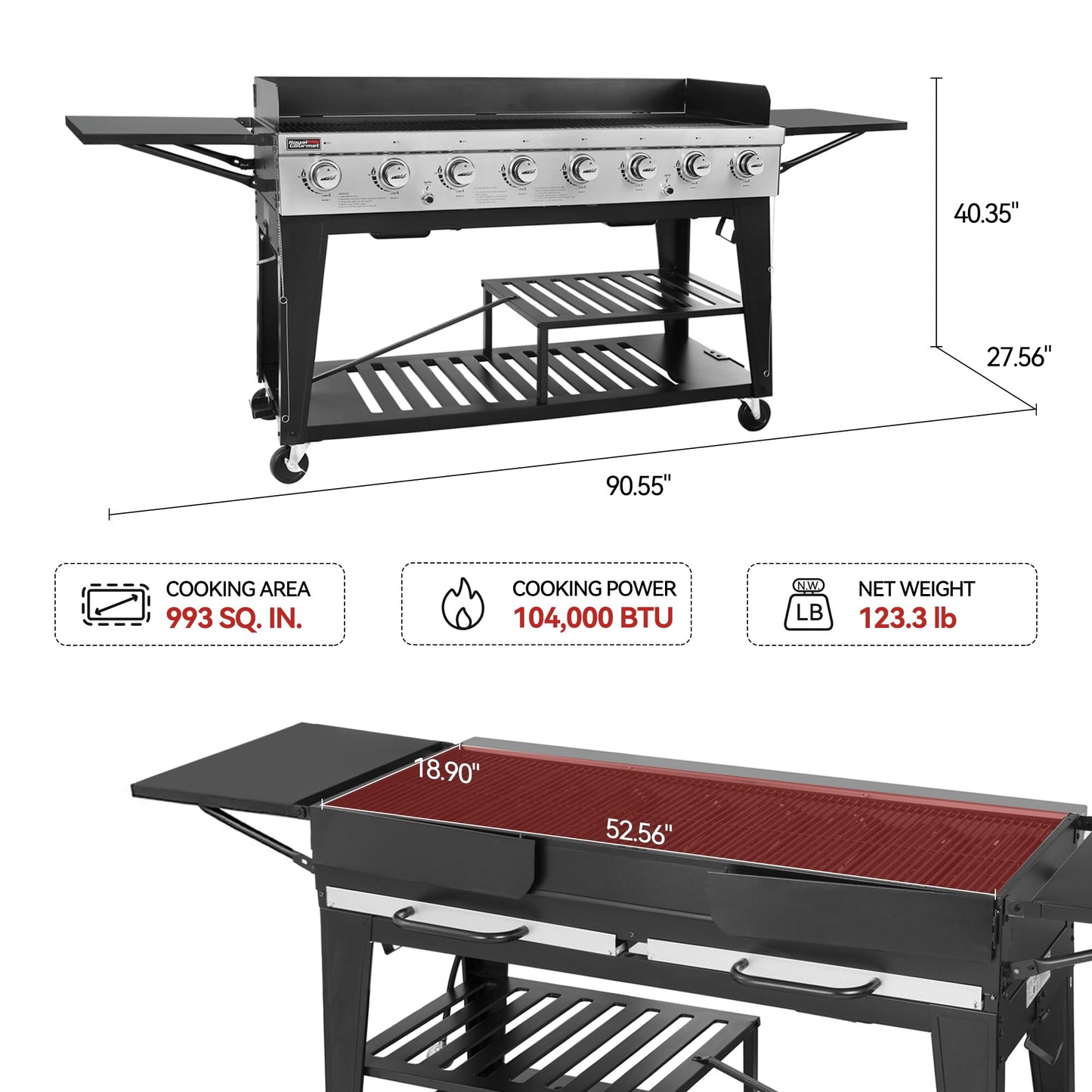Royal Gourmet Event 8-Burner BBQ Propane Gas Grill with Cover, Picnic or Camping Outdoor