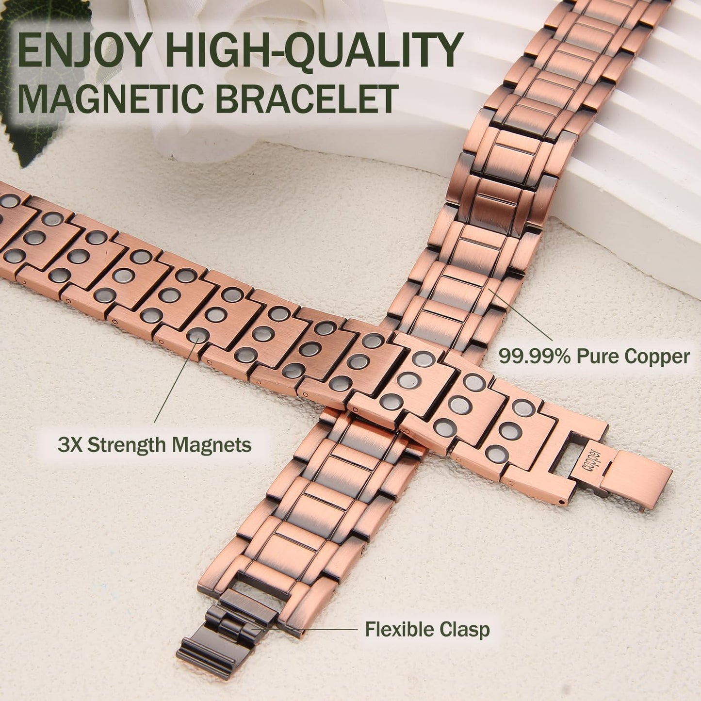 MagEnergy 3X Magnetic Copper Bracelet for Men, 99.99% Pure Copper Magnetic Bracelets with Ultra Strength Magnets, Adjustable Wristband with Sizing Tool Jewerly Box