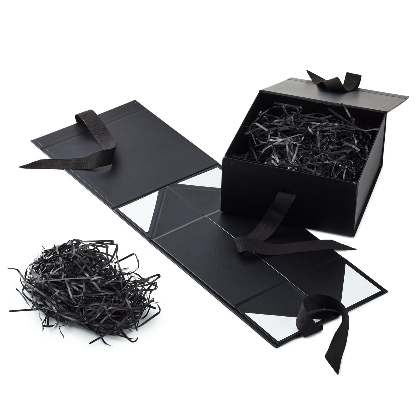 Hallmark Medium Gift Boxes with Bow and Shredded Paper Fill, Pack of 2 (Black 8 inch Box) for Weddings, Graduations, Birthdays, Father's Day, Groomsmen Gifts, All Occasion