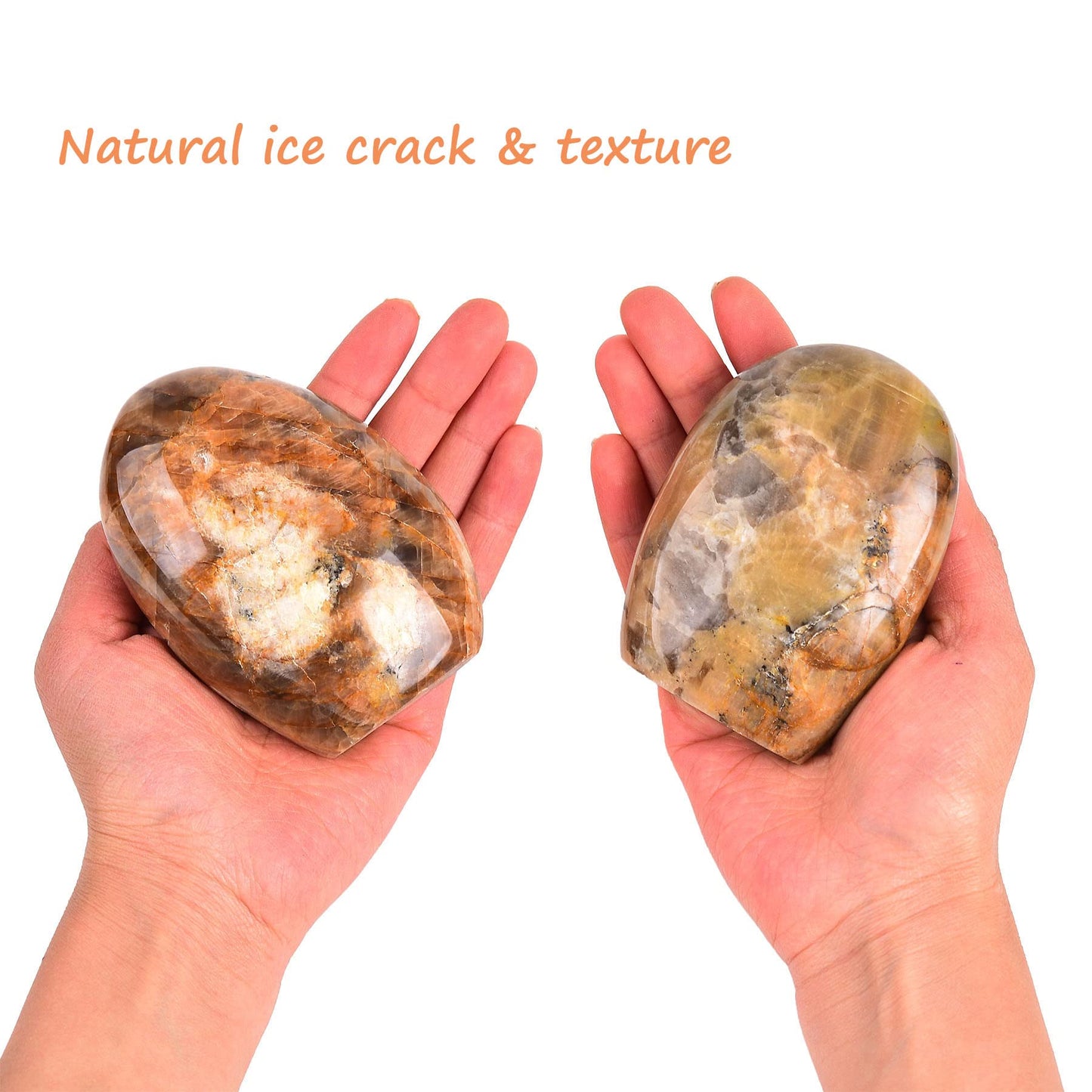 AMOYSTONE Single Orange Moonstone Rock Stones Collection Polished Crystal Healing Reiki Home Decor, Carved Polished, Irregular 0.7~1 LBS