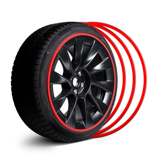 EVOOOR Automotive Alloy Wheel Rim Protector - Covering The Entire Rim of The Wheel hub - Strips for Curb Rash Prevention - Set of 4 Rim Protector Easy to Install(20'',Red)