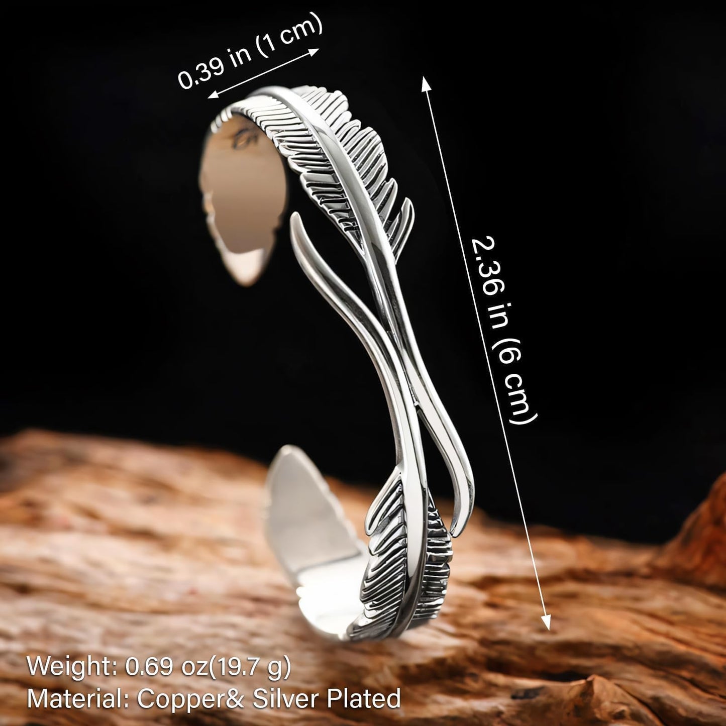 Baoaichi Handmade Vintage Feather Cuff Bracelet For Men & Women, Adjustable Stainless Steel Bangle Bracelet, Unisex Boho Feather Cuff Bracelet, Punk Bracelets, Mens Birthday & Christmas Gifts