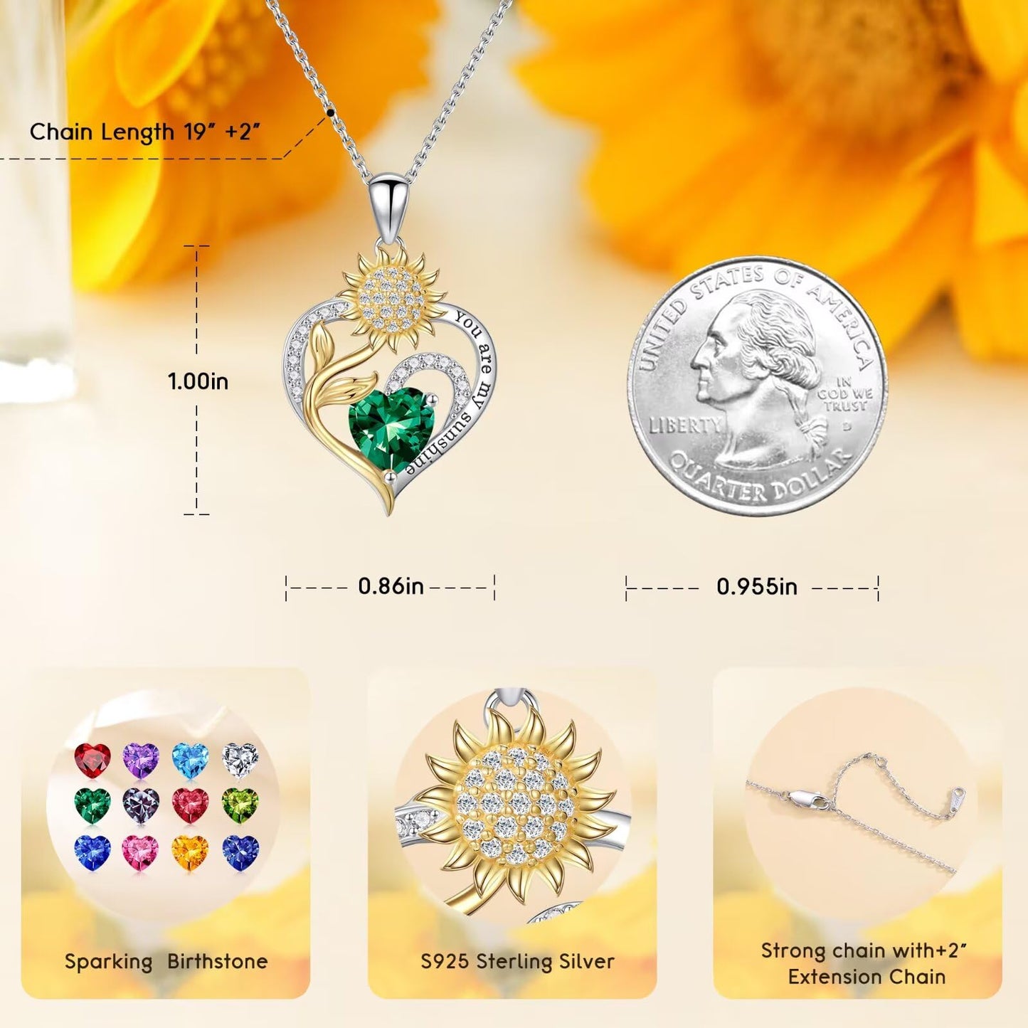 Iefil Sunflower Gifts for Women, Sunflower Necklace, Anniversary Birthday Gifts, December Simulated Blue Spinel Jewelry, Birthstone Necklace for Women Wife Mom
