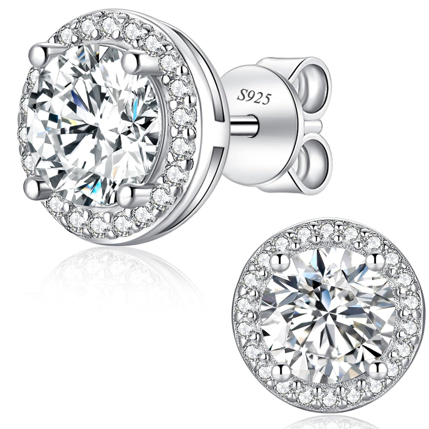 N9NEMUSES Moissanite Stud Earrings, 1 Carat Round Cut D Color VVS1 Clarity Lab Created Moissanite Earrings Studs 18K White Gold Plated 925 Sterling Silver Halo Earrings Jewelry Gifts for Women Men