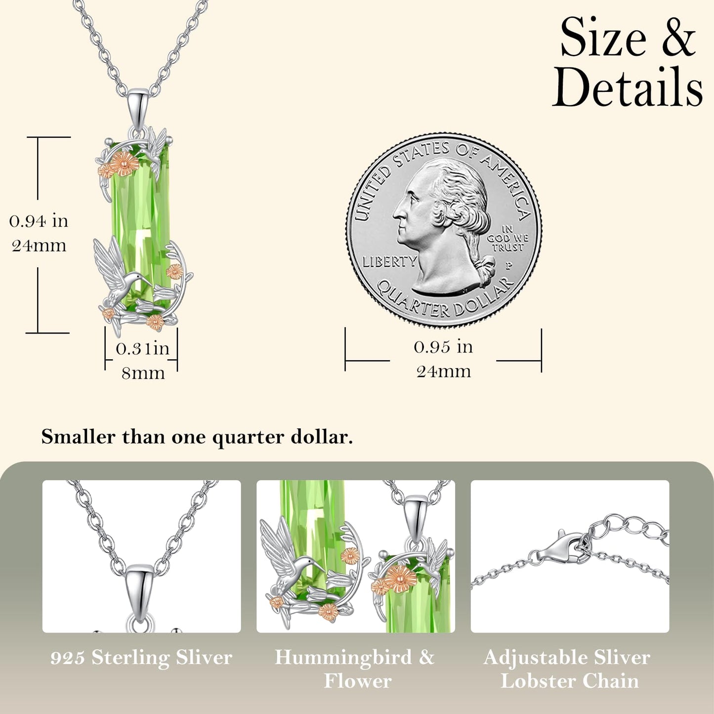 AENEAS Valentines Day Gifts for Women Her Hummingbird Necklace Sterling Silver Green Crystal Pendant Necklace Emerald Jewelry Hummingbird Gifts for Women Wife Her