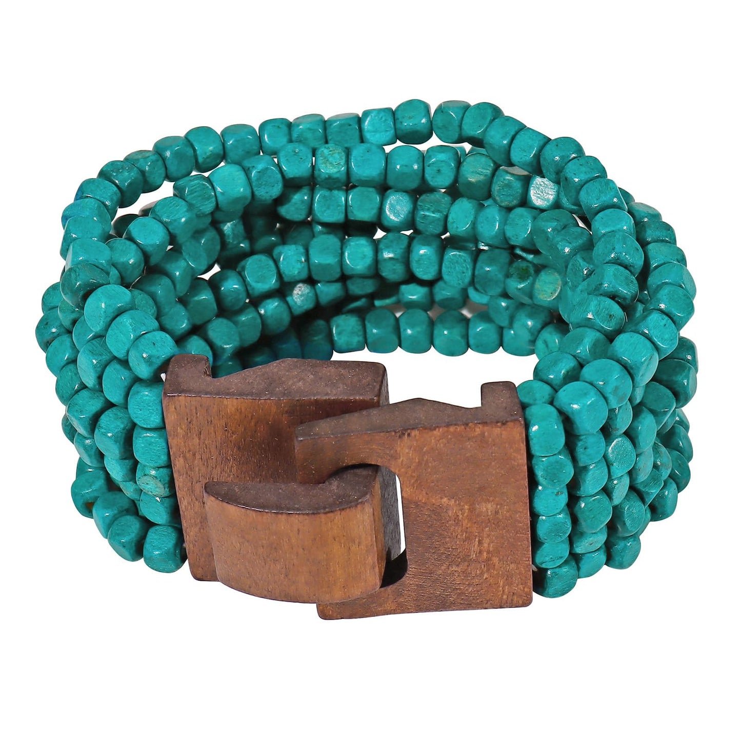 Coiris Boho Bangle Bracelets for Women Wooden Beaded Bracelets Chunky Bohemian Beach Bracelets Jewelry for Women(BR1235-Teal)