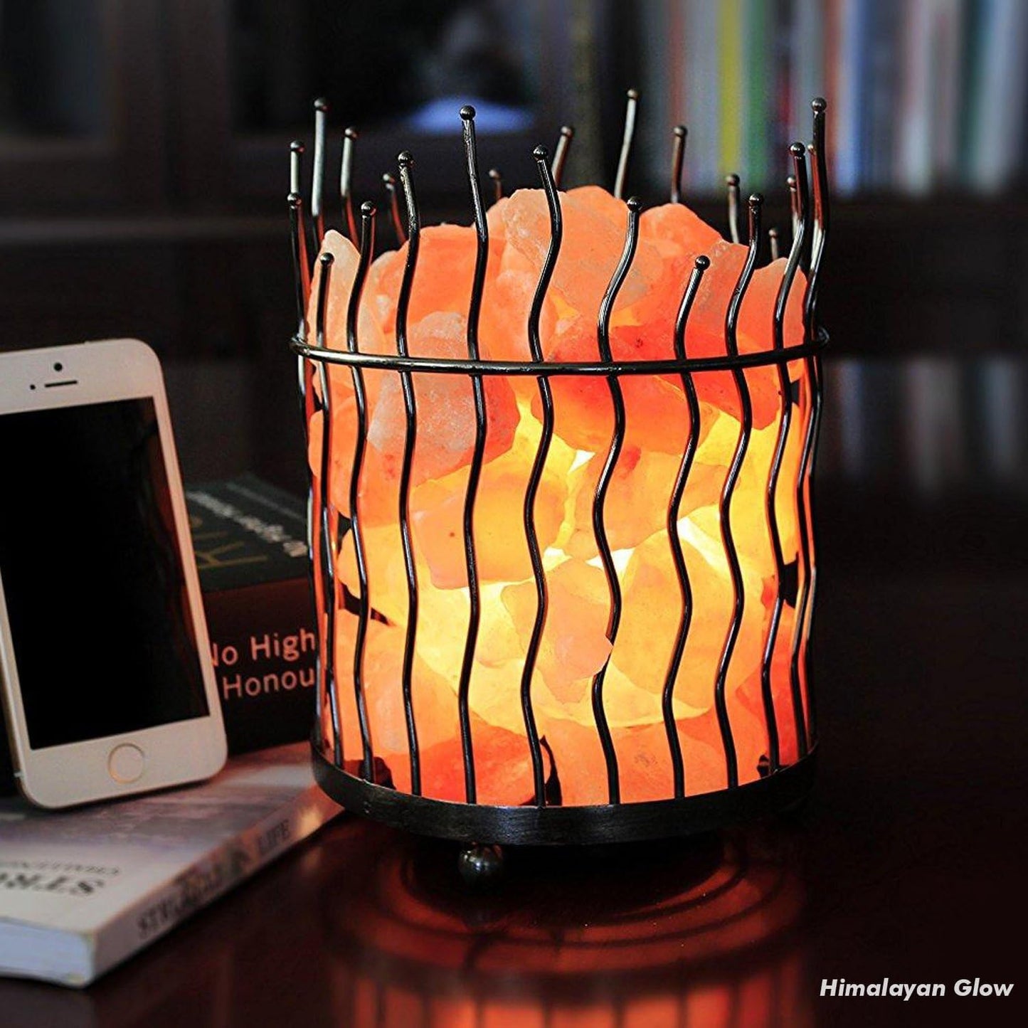 Himalayan Glow Pillar style Salt Basket Lamp with salt chunks, Himalayan Salt lamp with Touch Dimmer Control, Amber Glow, Idle for Home, Offices, and Dorm Decor