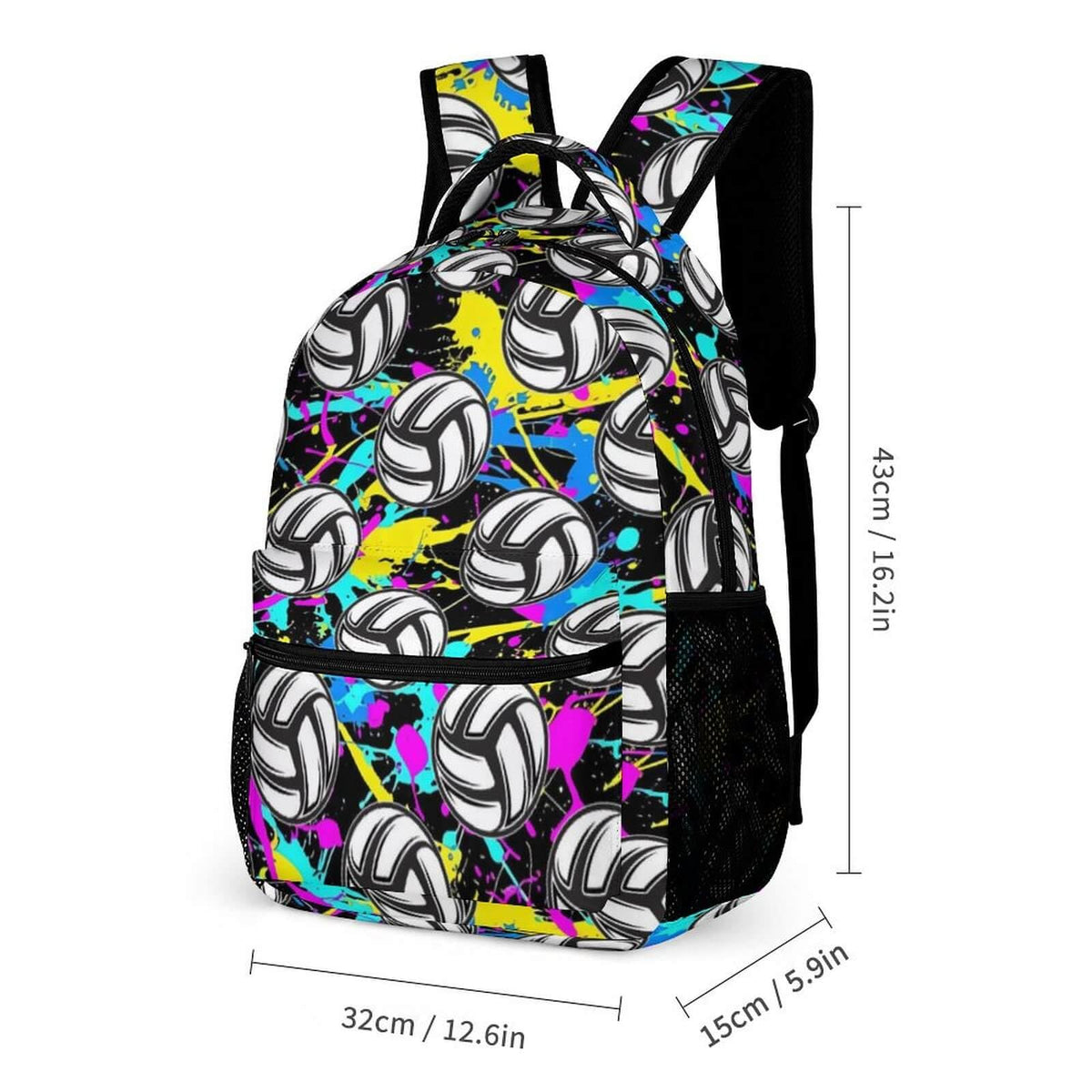Homieblanket Volleyball Backpack with Lunch Box & Pencil Case, 16 Inch Cool Sports Themed Bookbag, Adjustable Durable Lightweight Large Capacity, Colorful Backpacks Set for Kids Girls Boys School