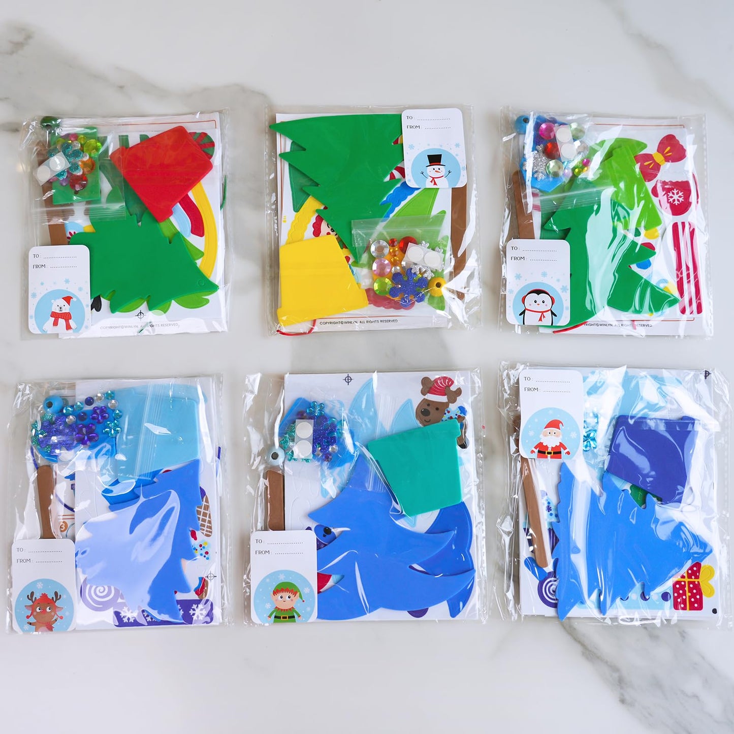 Winlyn 24 Sets Winter Decorations DIY Potted Pine Tree Ornaments Christmas Craft Kits Foam Tree with Festive Foam Stickers for Kids Holiday Seasonal Gift Home Classroom Activities Party Favors