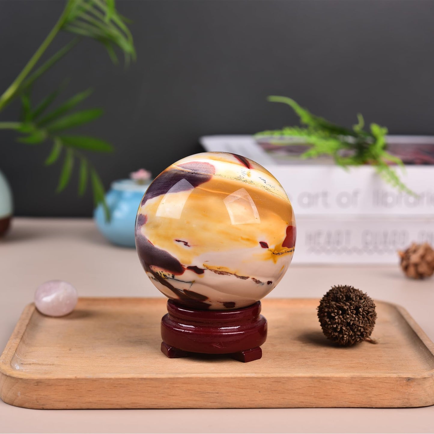 JIC Gem Natural Yellow Egg Yolk Stone Crystal Ball Sphere 7-8cm Healing Crystal Gemstone Ball Chakra Meditation Reiki Decorative Ball