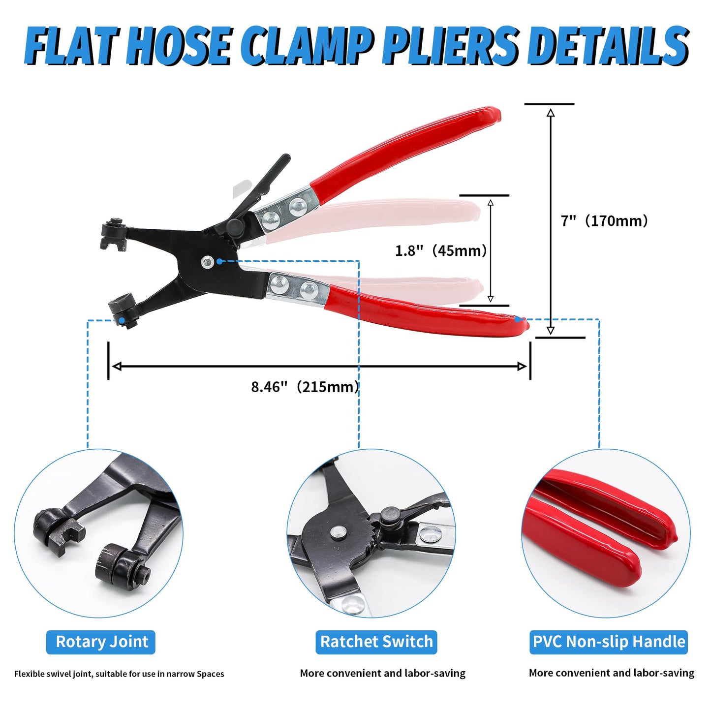 PEROMI 130Pcs 6-25mm Spring Band Hose Clamps With Swivel Flat Hose Clamp Plier Assortment Kit, Constant Tension Steel Clamps for Fuel Lines, Silicone, Vacuum Hoses & Low-Pressure Air Clips
