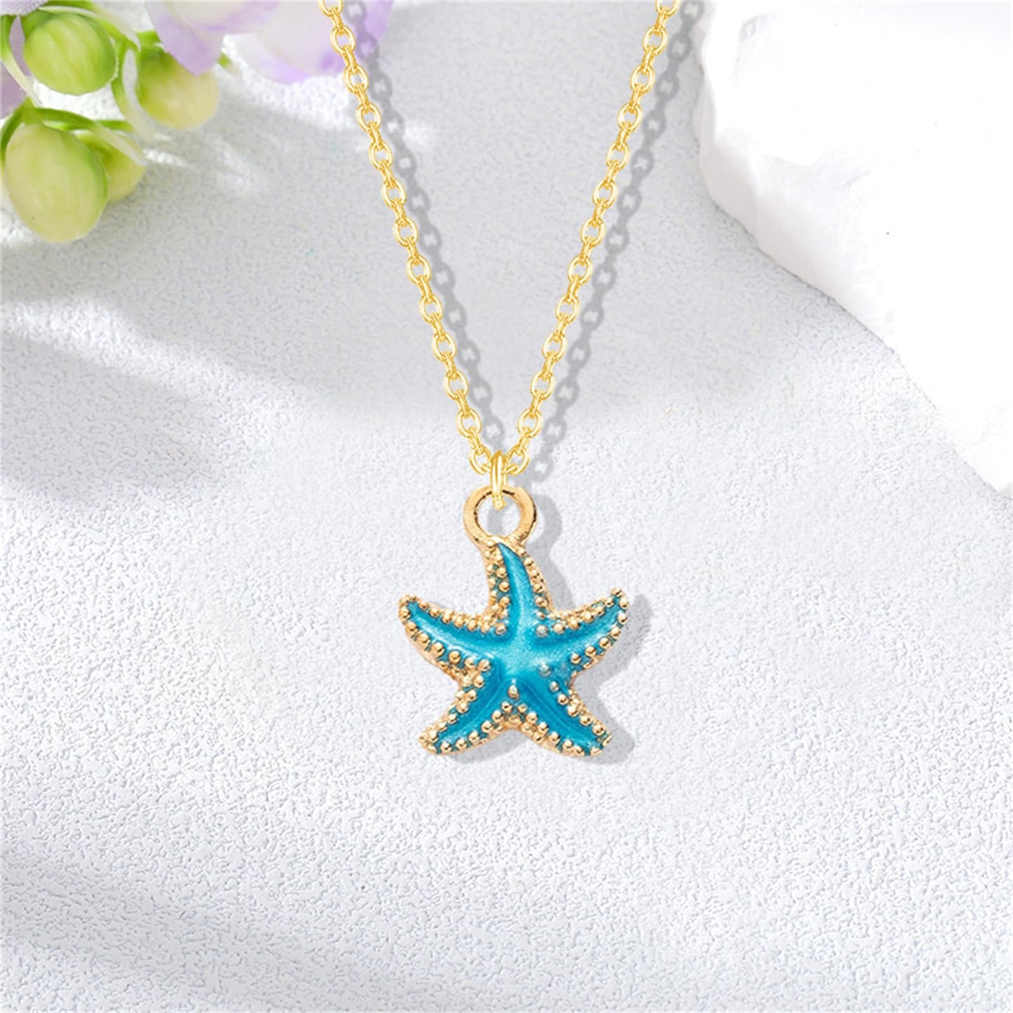 Dreuyet Starfish Necklaces for Women Dainty Alloy Enamel Ocean Starfish Pendant Necklaces Cute Tiny Summer Beach Necklace Jewelry Gifts for Best Friend (blue)