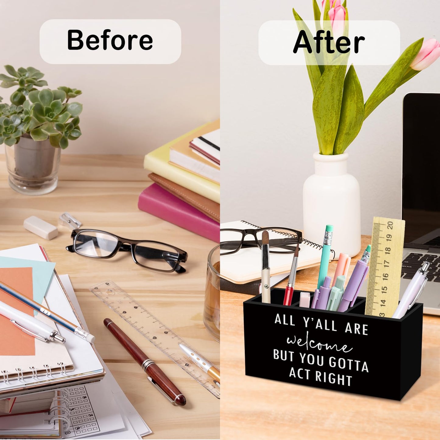 nvucamd Funny Welcome Pen Pencil Holder for Desk, Funny Entryway Office Desk Accessories, Toothbrus Holders Organizer for Home Office Classroom Bathroom, All Yall Are Welcome but You Gotta Act Right