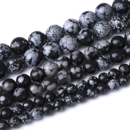 36PCS 10MM Natural Snowflake Obsidian Stone Beads Energy Healing Beads for DIY Jewelry Bracelet Necklace Making for Jewelry Making15Inch