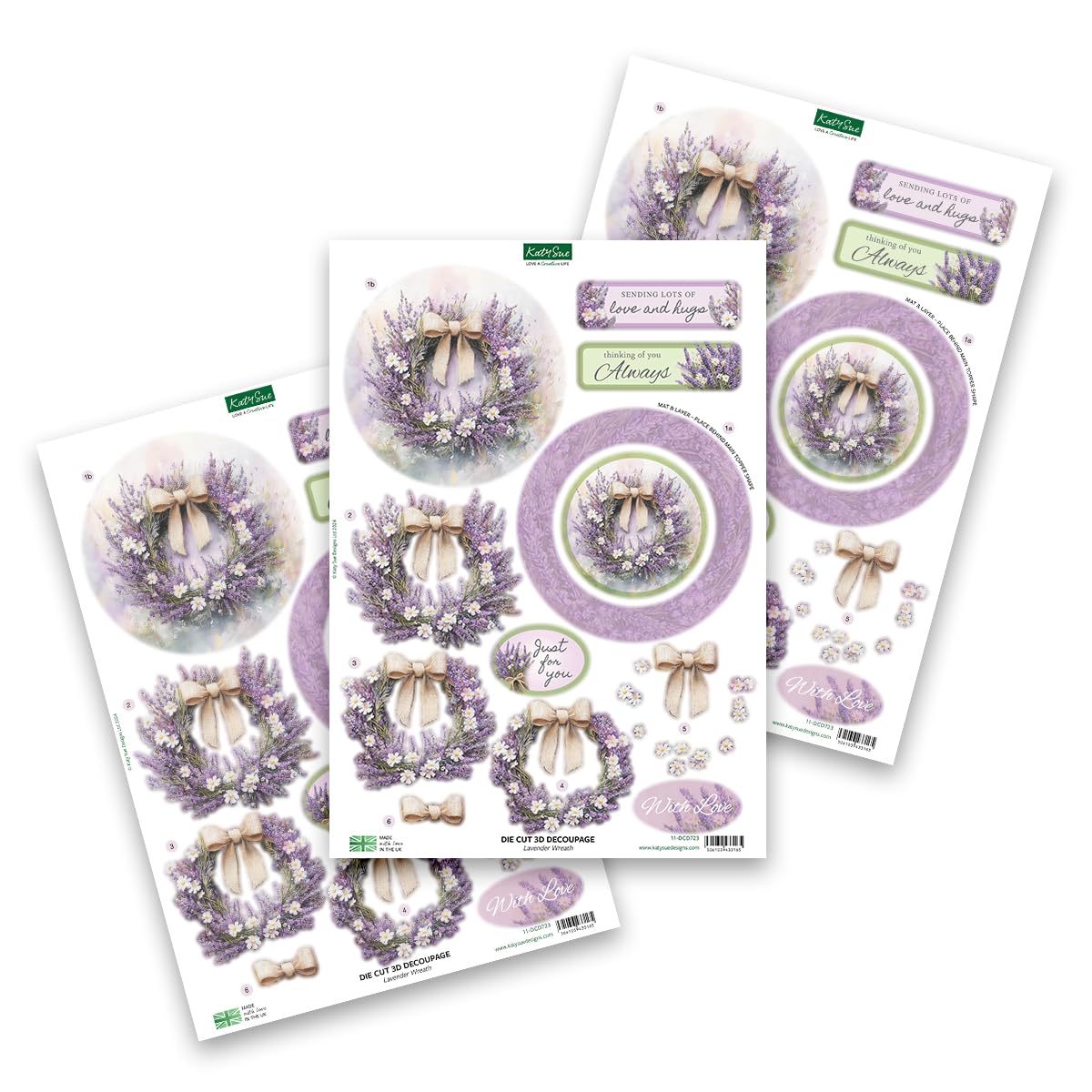 Katy Sue Designs Thinking of You 3D Die Cut Decoupage Collection for Card Making Supplies. Contains 12 Sheets of Katy Sue Die Cut Decoupage Featuring Lavender, Lillies, Hydrangea, and Roses