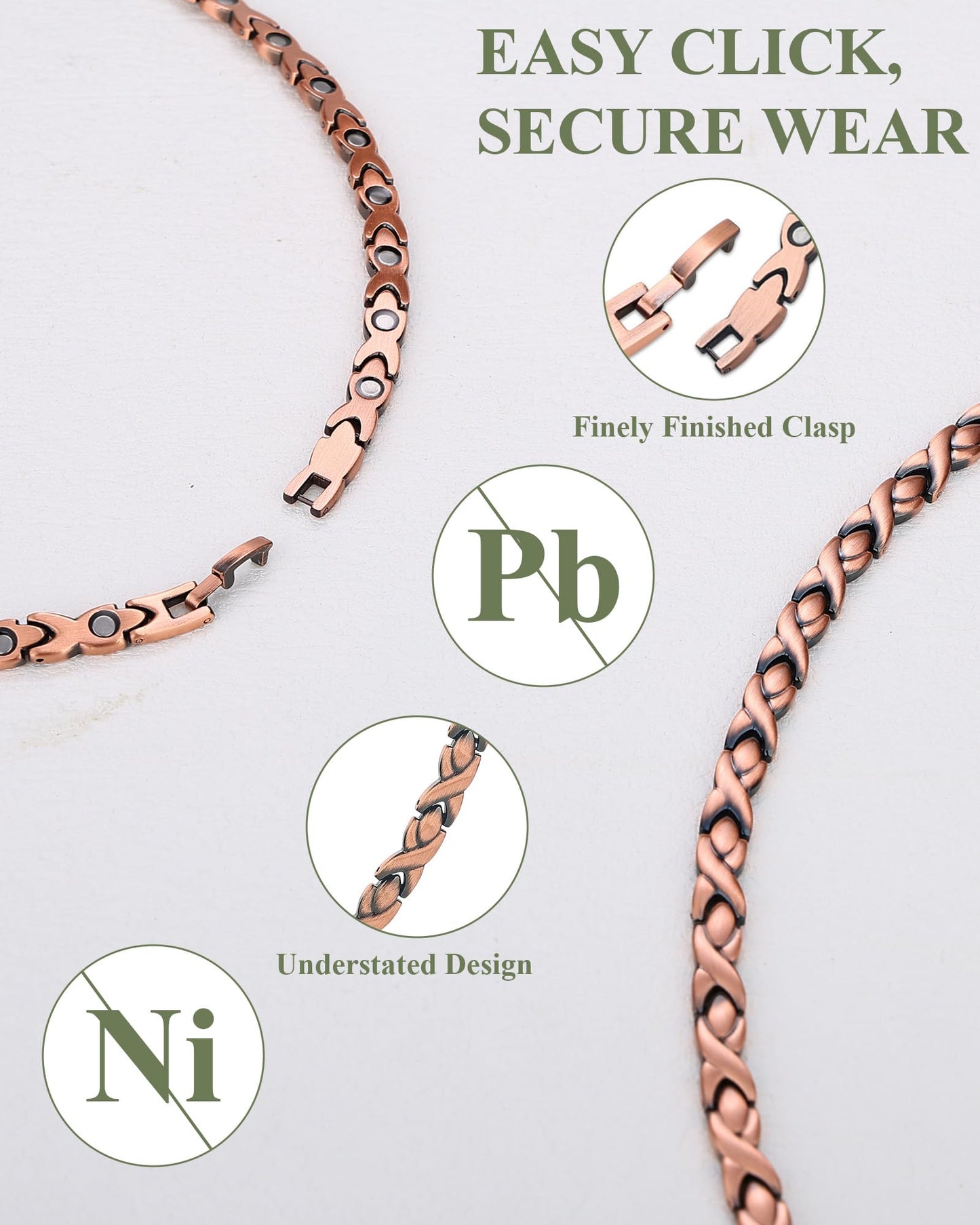 MagEnergy Copper Necklace for Men Women, Magnetic Necklace with 3500 Gauss Ultra Strength Neodymium Magnets, Adjustable Magnetic Jewelry with Sizing Tool (Vintage)