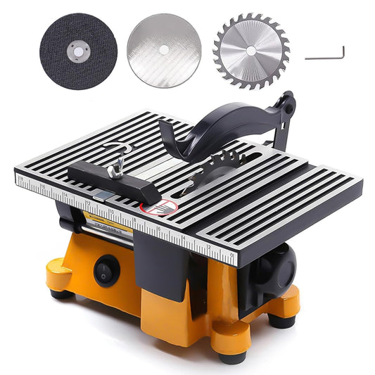 CheriMuMu Mini Portable Table Saw, Miter Table Saw Bench Electric Cutting Machine Multifunctional Desktop Saws with 3 Blades for DIY Handmade Wooden Model Crafts, Metal, Ceramic Tile, Glass