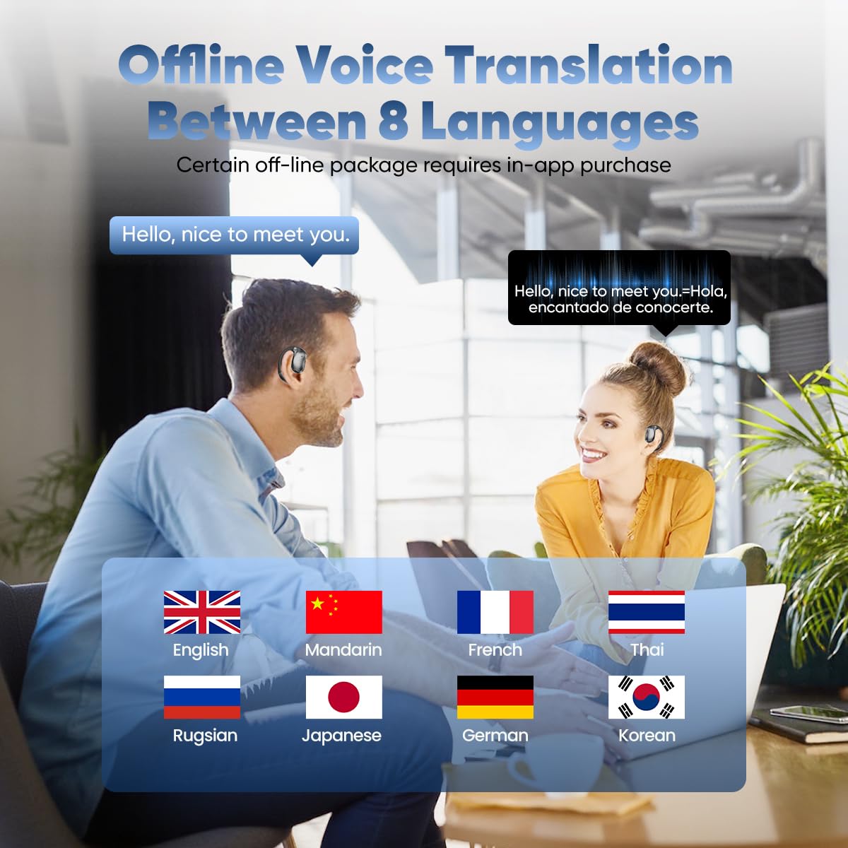 AI Language Translator Earbuds 144 Languages 8 Offline Modes OWS Touchscreen HD Sound iOS Android Compatible Long Battery Life Ideal for Travel Business Black