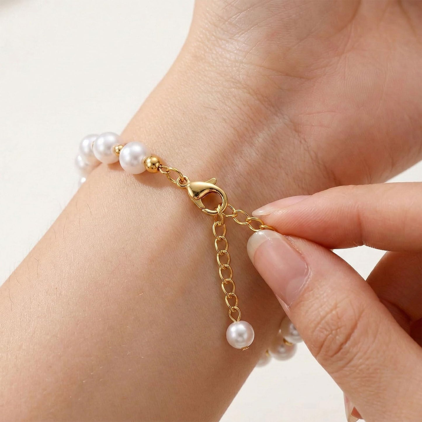 Fizzlup 2Pcs Pearl And Gold Initial Bracelet Set，Dainty Pearls Bracelets Jewelry for Women Wedding Prom Trendy Crystal Charm Cuff Stack Bead Linkbracelet Personalized Gift Stuff Letter W