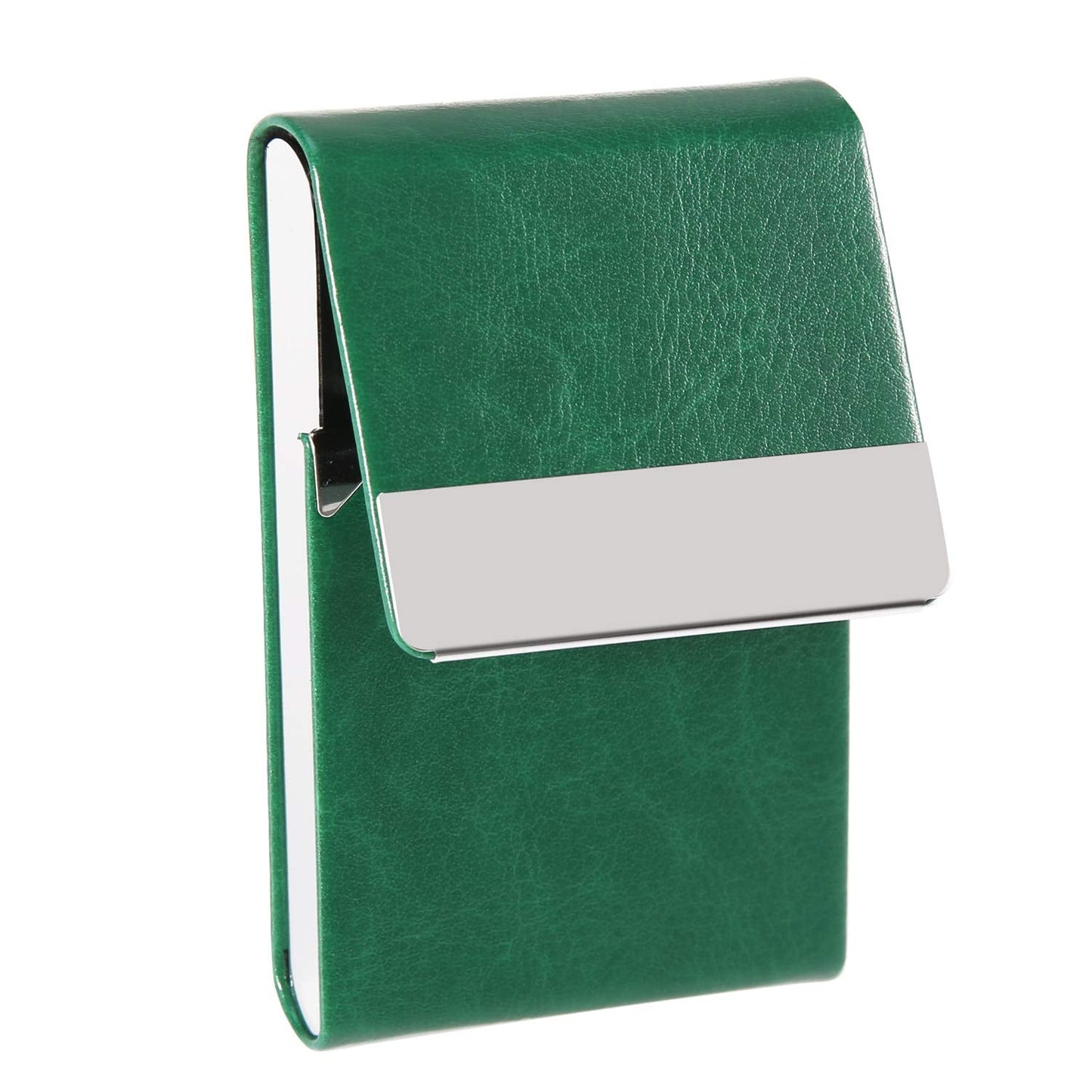 JuneLsy Business Card Holder Case - Professional PU Leather Metal Name Card Holder Pocket Business Card Carrier for Men & Women with Magnetic Shut (S-Dark green)