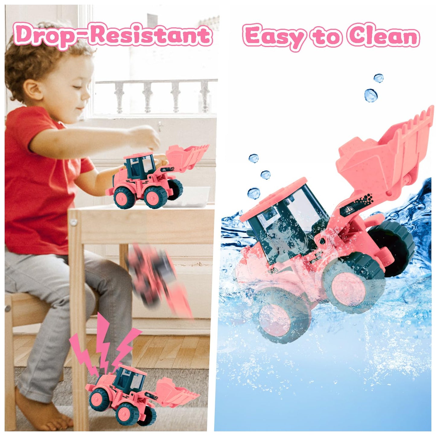 vusum Toddler Toys for 1 Year Old Girl Gifts,Kids Toys for Age 2-4,Dump Truck Cement Mixer Excavator Toy Cars Set, BPA Free,Phthalates Free,PVC,Toddler Girl Toys for 1 2 3 Year Old Birthday
