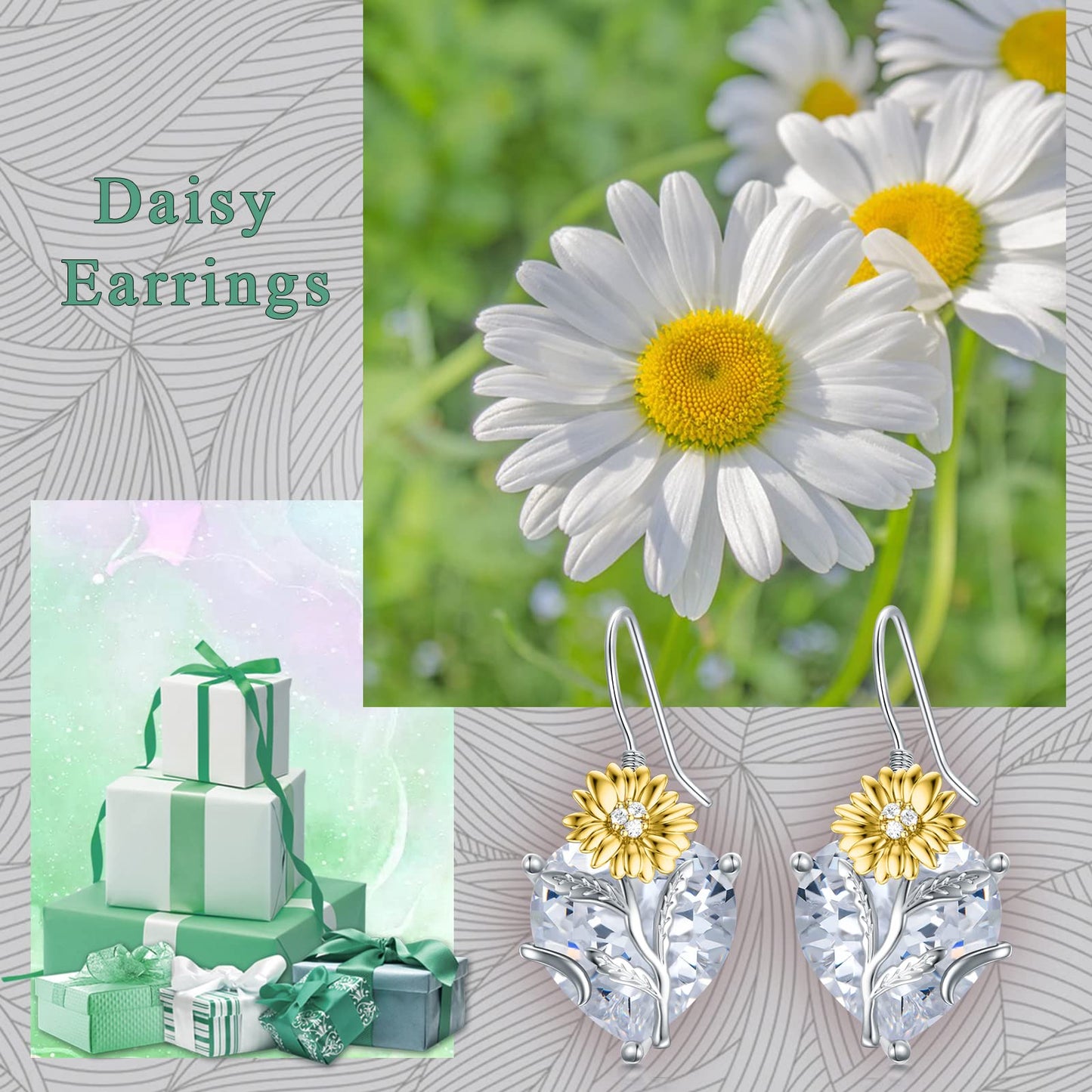 TOUPOP Diamond April Birthstone Earrings 925 Sterling Silver April Birth Flower Daisy Earrings Jewelry Birthday Mothers Day Gifts for Women Mom Her