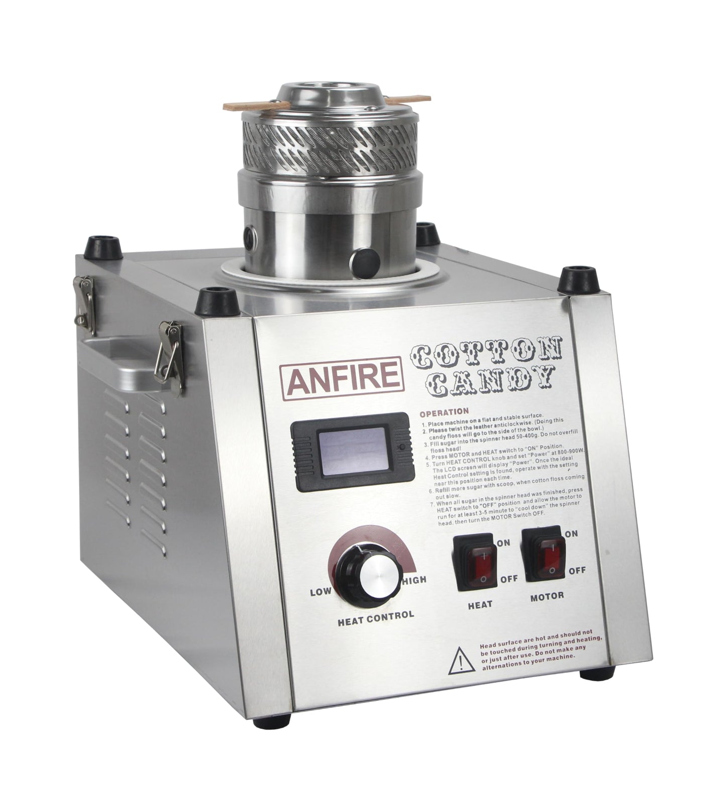 ANFIRE Commercial Professional Cotton Candy Machine 5" Spinner Head with 24" Metal Bowl and Floss Stabilizer Net