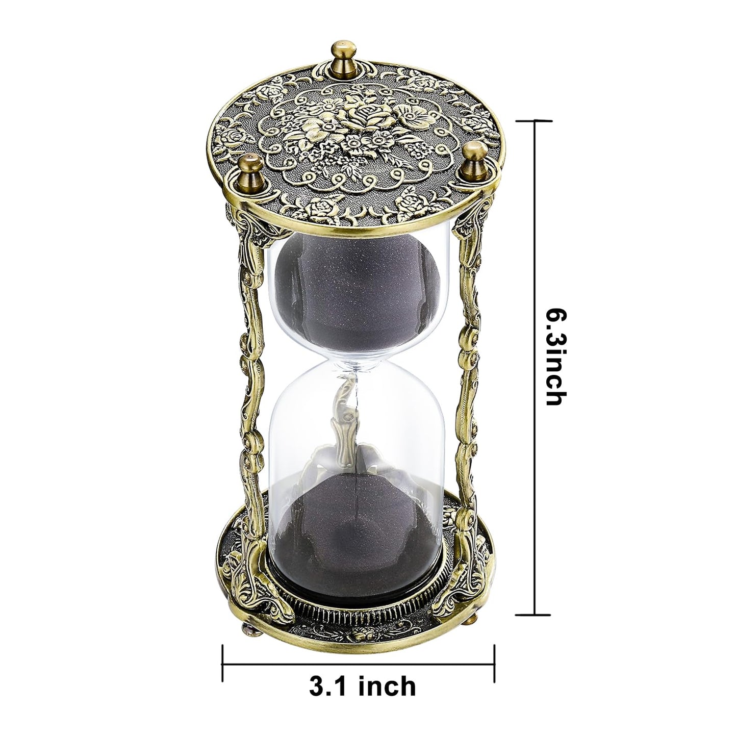 SuLiao Hourglass Sand Timer 60 Minute, 60 Min Mandala Rose & Engraving Brass Sand Clock,Metal Iron Black Sand Timer, Antique Reloj De Arena,Unique 1 Hour Glass Sandglass for Gift Office Desk Decor