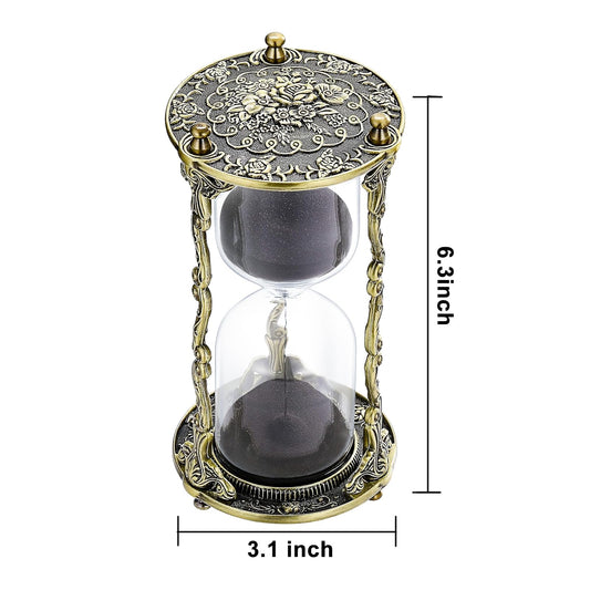 SuLiao Hourglass Sand Timer 60 Minute, 60 Min Mandala Rose & Engraving Brass Sand Clock,Metal Iron Black Sand Timer, Antique Reloj De Arena,Unique 1 Hour Glass Sandglass for Gift Office Desk Decor