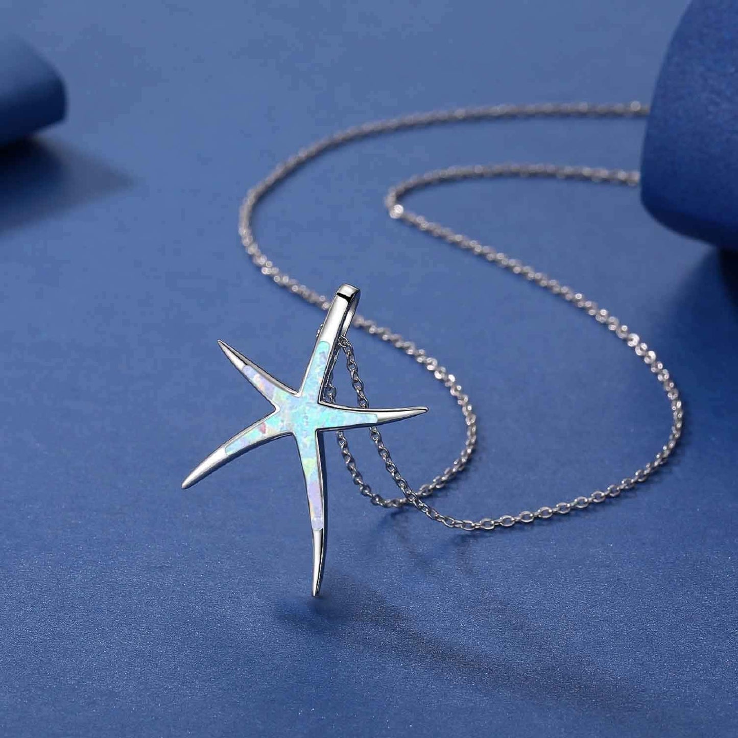 Cuoka Starfish Necklace, 925 Sterling Silver with White Opal, Hawaiian Beach Nautical Ocean Pendant, Starfish Jewelry Opal Jewelry Valentine for Women Girlfriend